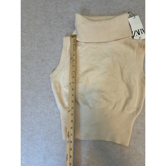ZARA Sleeveless Turtleneck Sweater Cream Knit Vest Top Women Size L - Picture 3 of 5